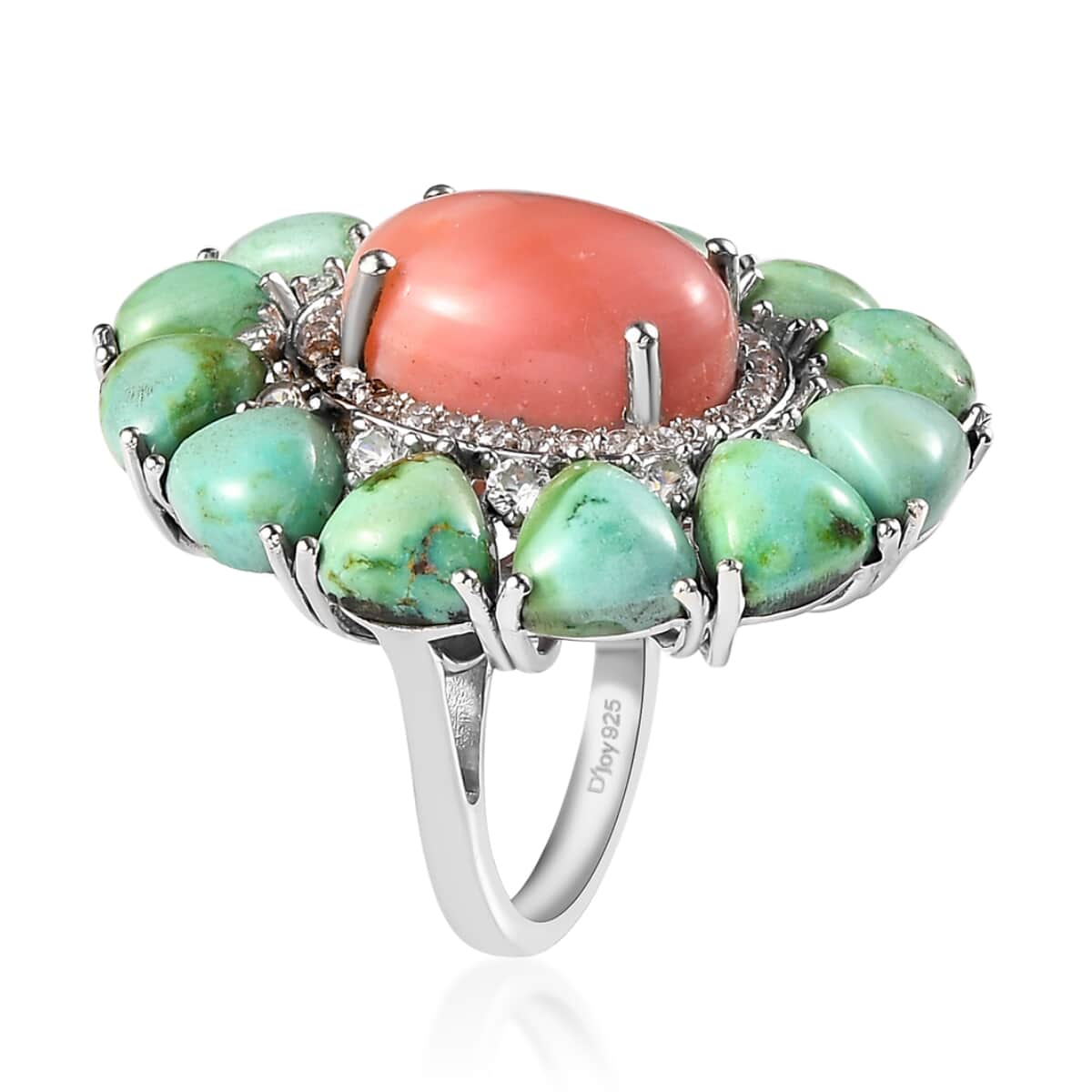 Oregon Sunrise Peach Opal, Multi Gemstone Cocktail Ring in Platinum Over Sterling Silver (Size 10.0) 23.50 ctw image number 3