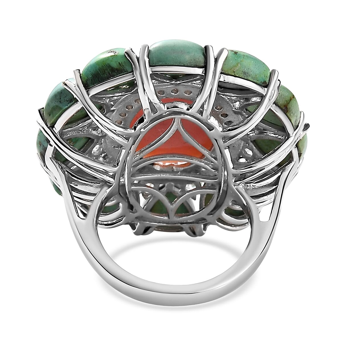 Premium Oregon Sunrise Peach Opal and Multi Gemstone Cocktail Ring in Platinum Over Sterling Silver (Size 10.0) 23.50 ctw
