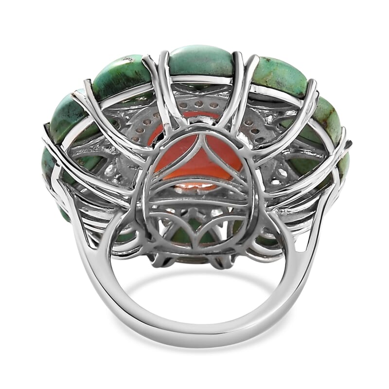 Premium Oregon Sunrise Peach Opal and Multi Gemstone Cocktail Ring in Platinum Over Sterling Silver (Size 10.0) 23.50 ctw
