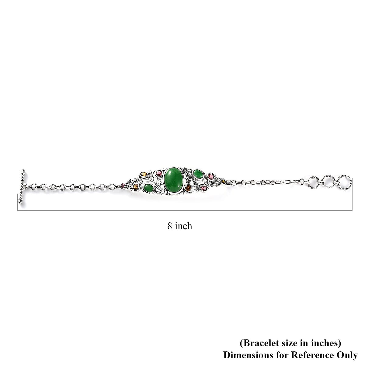 Green Jade (D) and Multi-Tourmaline Toggle Clasp Bracelet in Sterling Silver (6.50-8.0In) 14.40 ctw image number 4