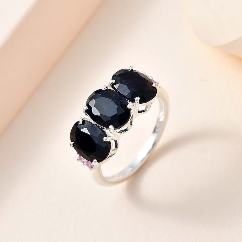 Midnight Sapphire and Madagascar Pink Sapphire Ring in Sterling Silver (Size 10.0) 5.20 ctw