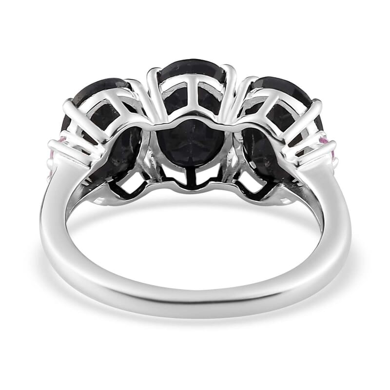 Midnight Sapphire and Madagascar Pink Sapphire Ring in Sterling Silver (Size 10.0) 5.20 ctw