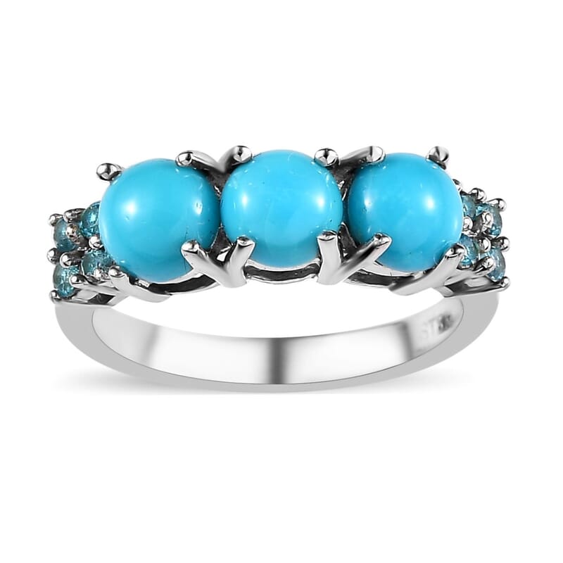 Karis Sleeping Beauty Turquoise and Signity Pariaba Topaz Ring in Platinum Bond (Size 10.0) 1.65 ctw