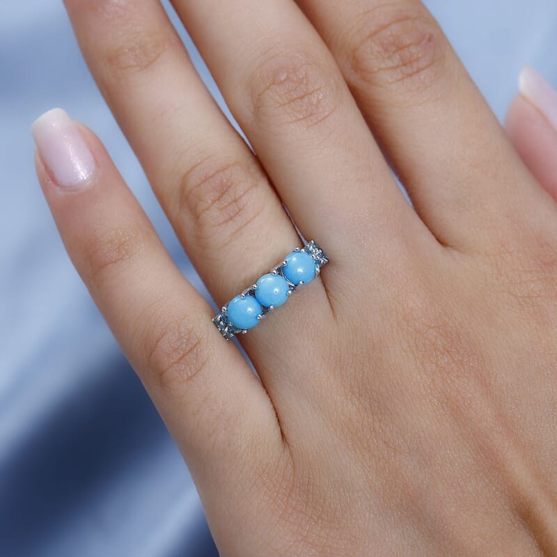 Karis Sleeping Beauty Turquoise and Signity Pariaba Topaz Ring in Platinum Bond (Size 10.0) 1.65 ctw