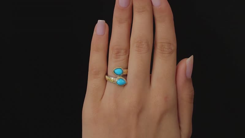 Karis Sleeping Beauty Turquoise Bypass Ring in 18K YG Plated and Platinum Bond (Size 10.0) 1.25 ctw