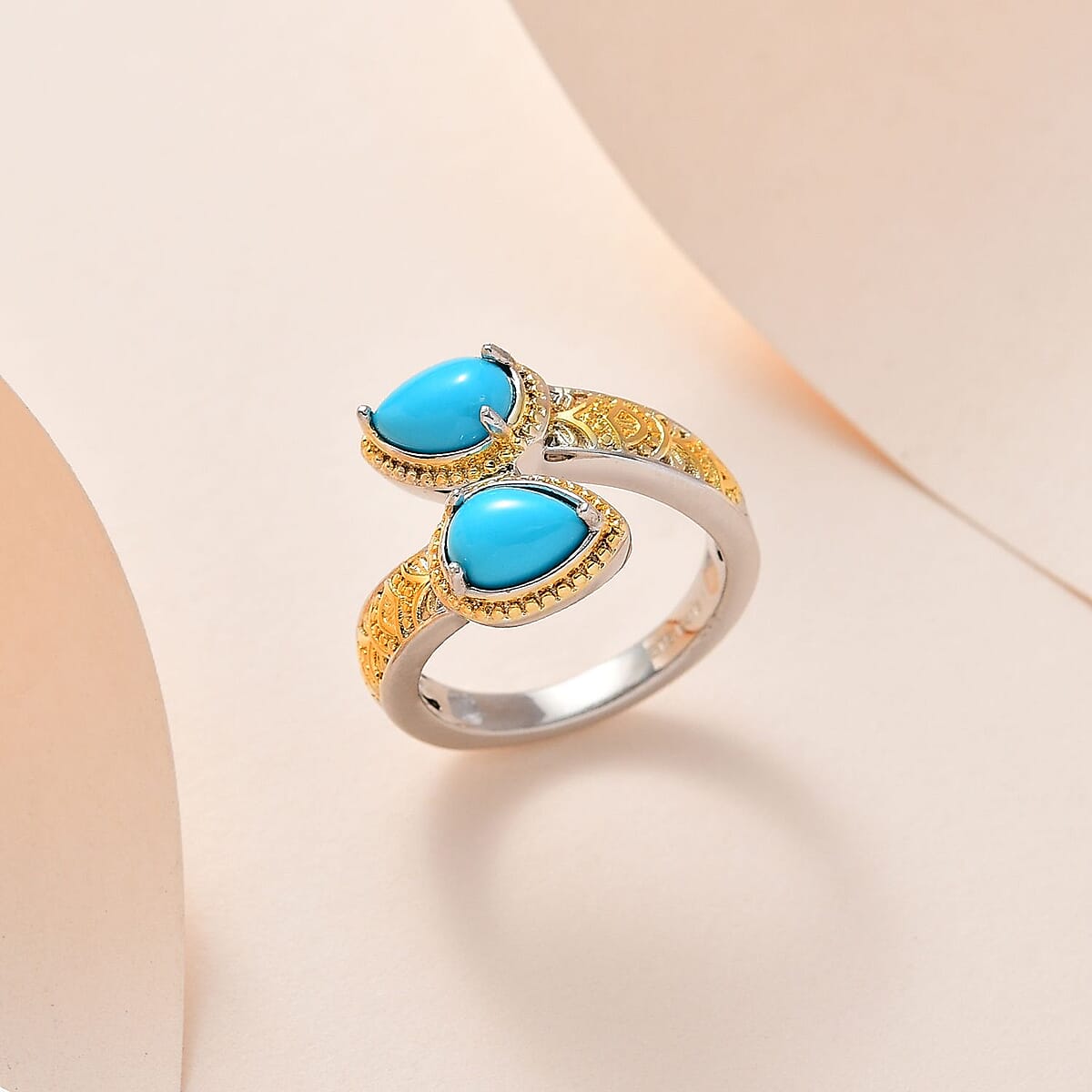 Karis Sleeping Beauty Turquoise Bypass Ring in 18K YG Plated and Platinum Bond (Size 10.0) 1.25 ctw image number 1