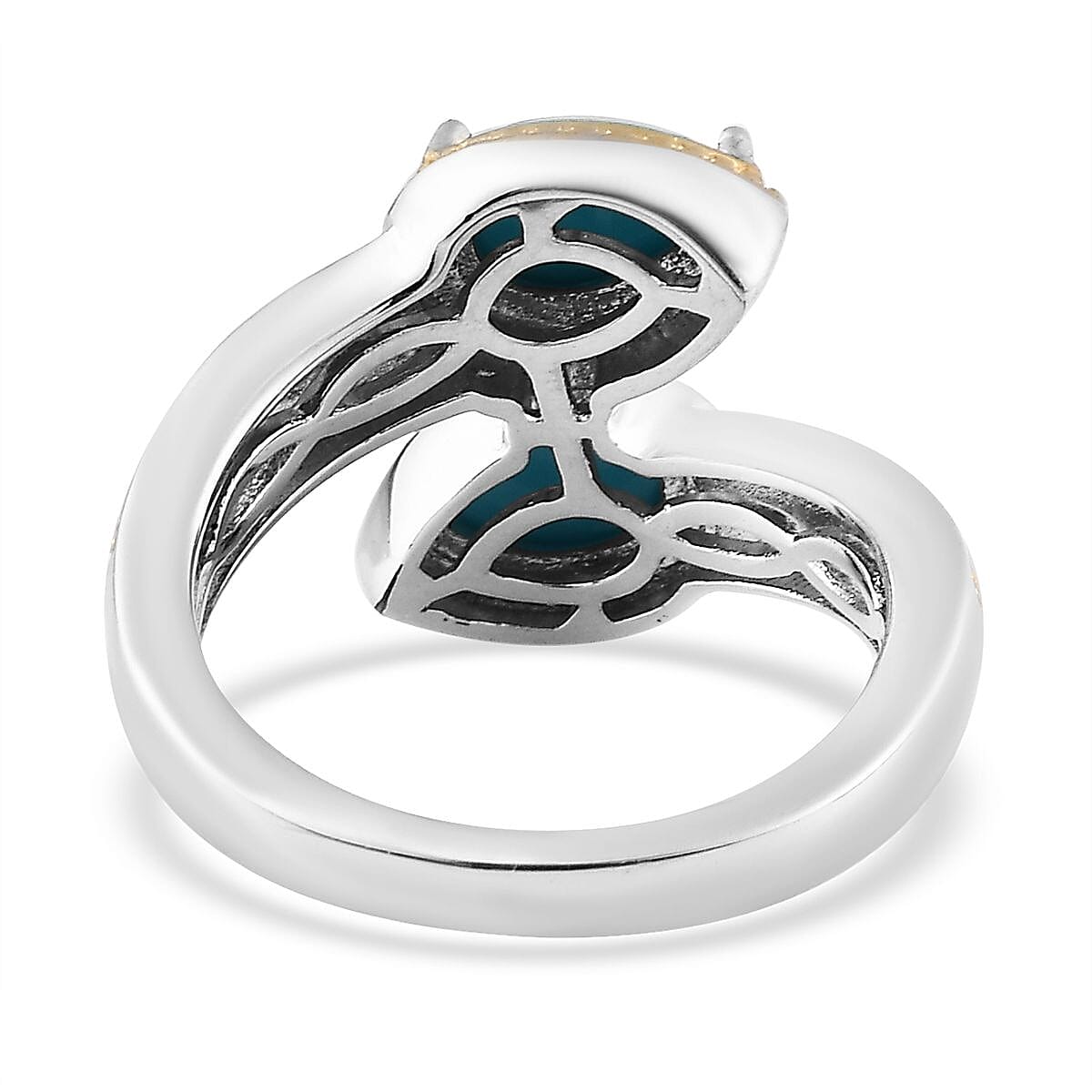 Karis Sleeping Beauty Turquoise Bypass Ring in 18K YG Plated and Platinum Bond (Size 10.0) 1.25 ctw image number 4