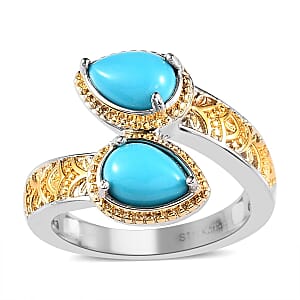 Karis Sleeping Beauty Turquoise Bypass Ring in 18K YG Plated and Platinum Bond (Size 8.0) 1.25 ctw