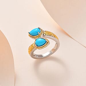Karis Sleeping Beauty Turquoise Bypass Ring in 18K YG Plated and Platinum Bond (Size 8.0) 1.25 ctw
