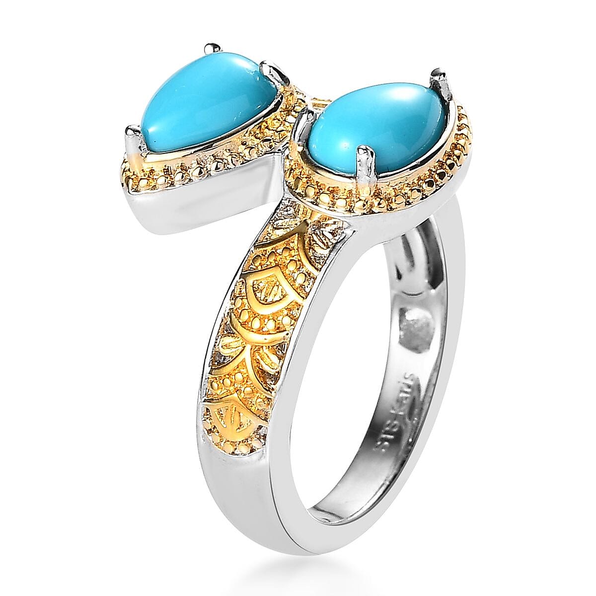 Karis Sleeping Beauty Turquoise Bypass Ring in 18K YG Plated and Platinum Bond (Size 8.0) 1.25 ctw image number 3