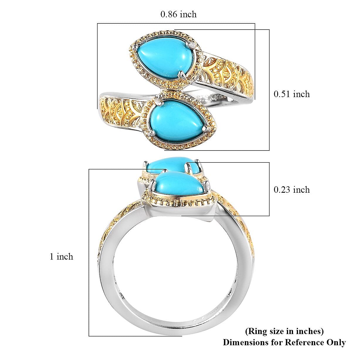 Karis Sleeping Beauty Turquoise Bypass Ring in 18K YG Plated and Platinum Bond (Size 8.0) 1.25 ctw image number 5