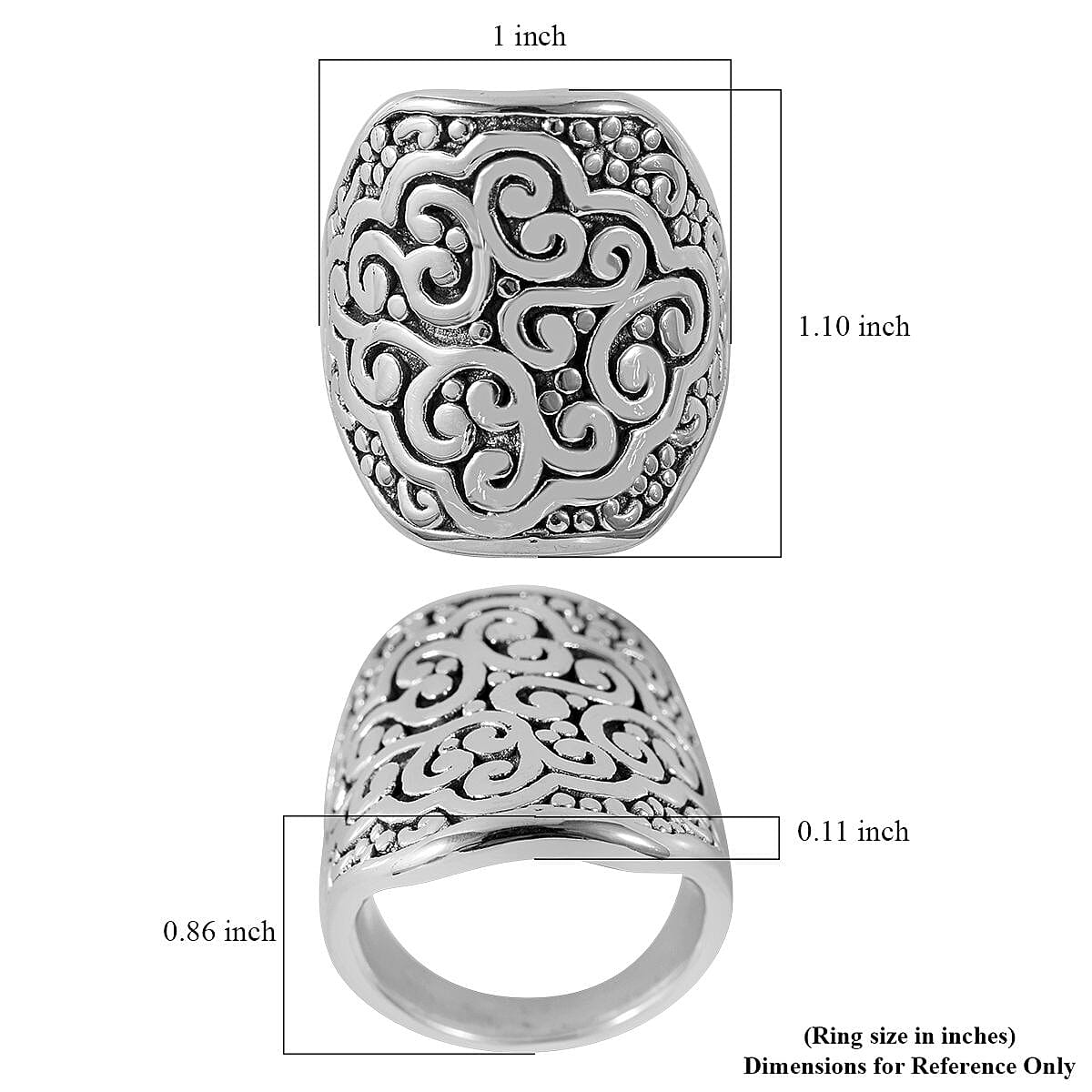 Sterling Silver Filigree Elongated Ring (Size 7.0) 5.40 Grams image number 4