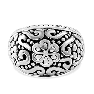 Sterling Silver Floral Dome Ring (Size 5.0) 5.60 Grams