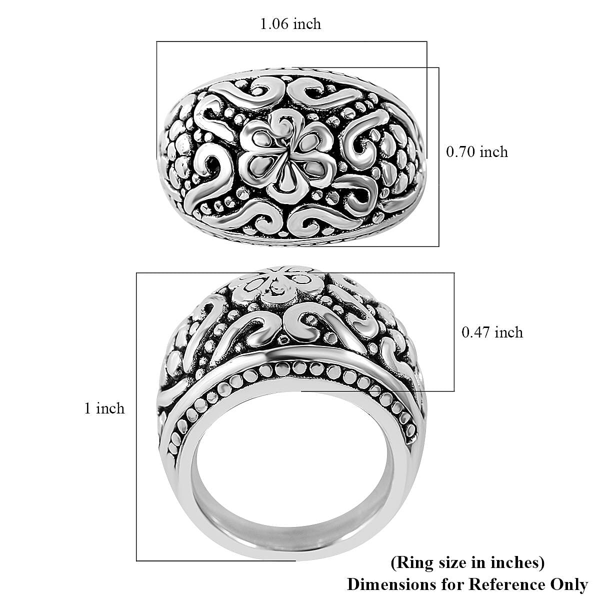 Sterling Silver Floral Dome Ring (Size 8.0) 5.60 Grams image number 4