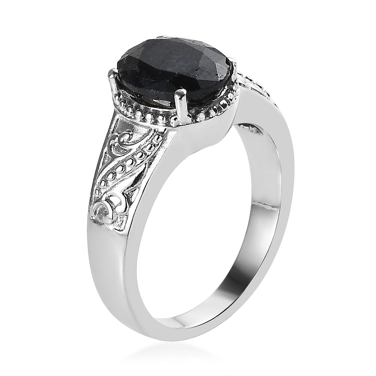 Midnight Sapphire Solitaire Ring in Stainless Steel (Size 6.0) 2.50 ctw
