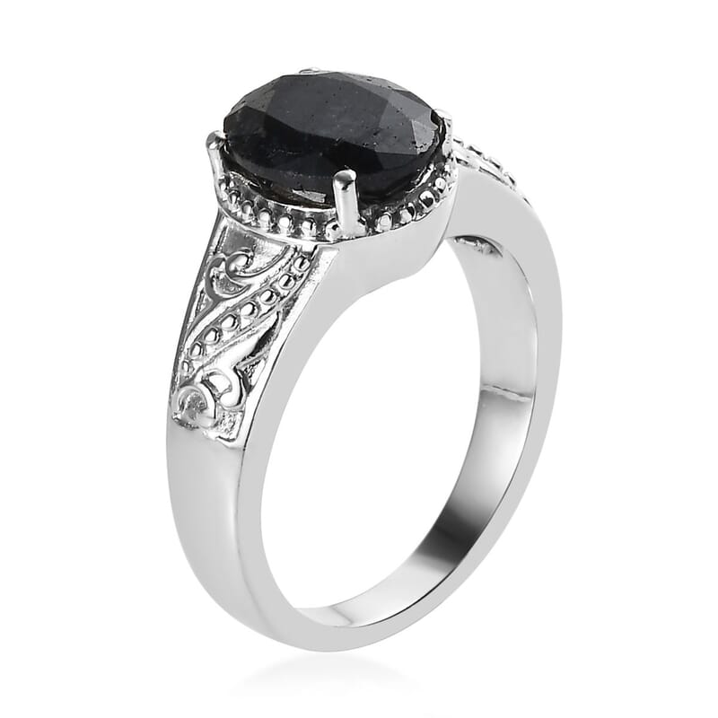 Midnight Sapphire Solitaire Ring in Stainless Steel (Size 6.0) 2.50 ctw