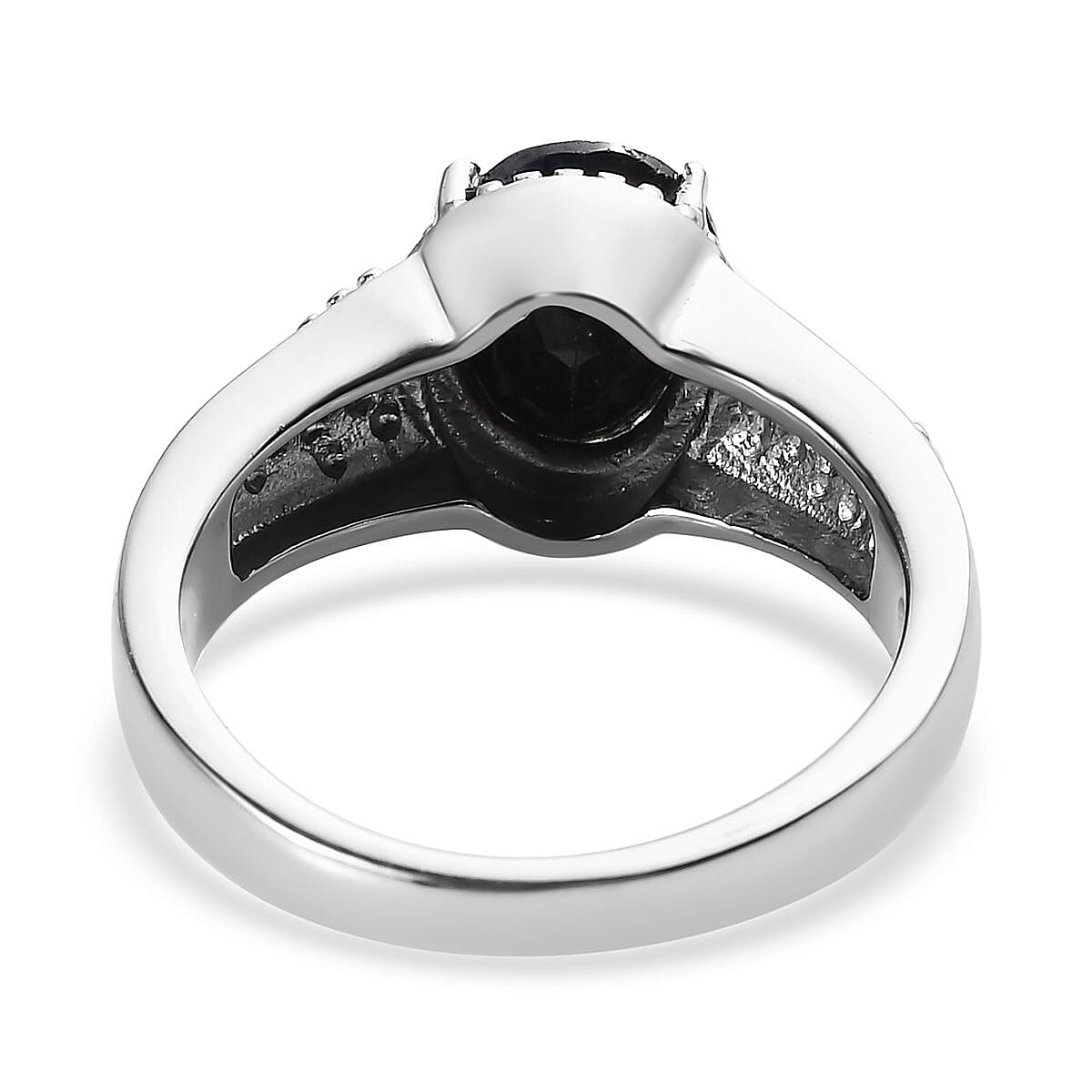 Midnight Sapphire Solitaire Ring in Stainless Steel (Size 6.0) 2.50 ctw