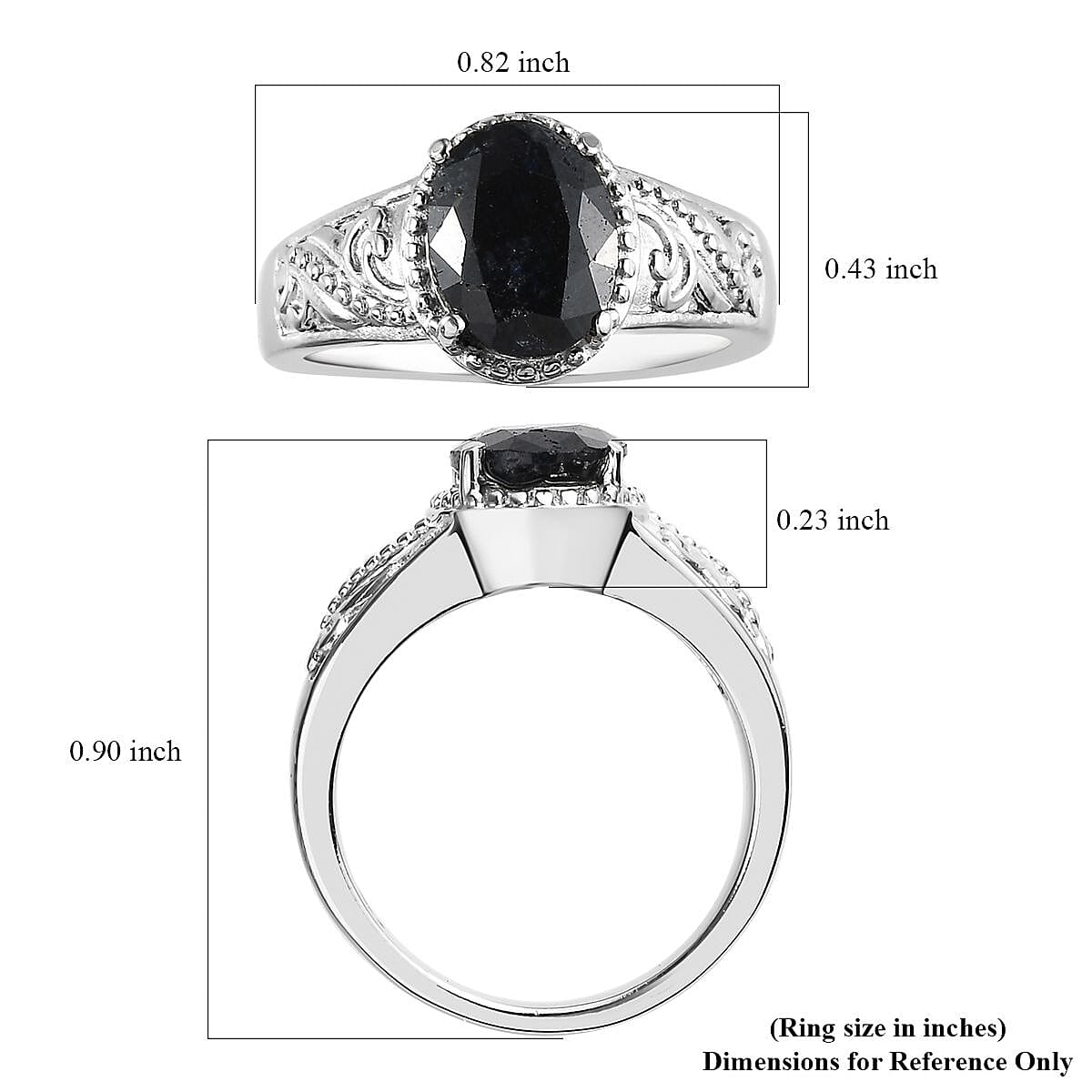Midnight Sapphire Solitaire Ring in Stainless Steel (Size 6.0) 2.50 ctw