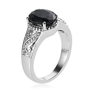 Midnight Sapphire Solitaire Ring in Stainless Steel (Size 7.0) 2.50 ctw
