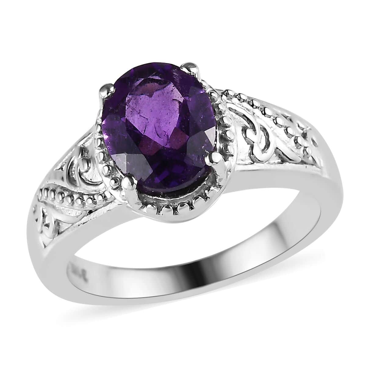 African Amethyst Solitaire Ring in Stainless Steel (Size 10.0) 1.65 ctw image number 0