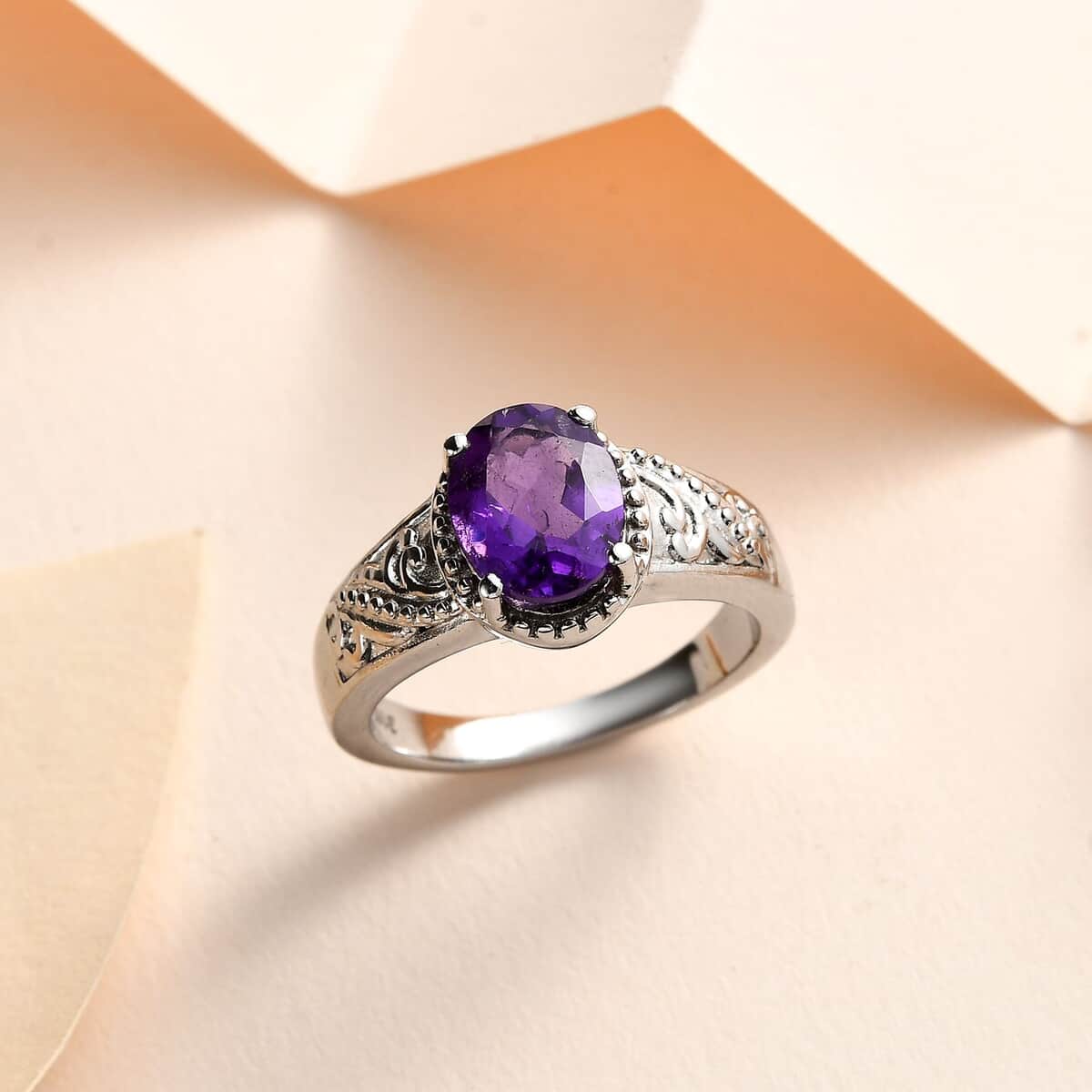 African Amethyst Solitaire Ring in Stainless Steel (Size 10.0) 1.65 ctw image number 1