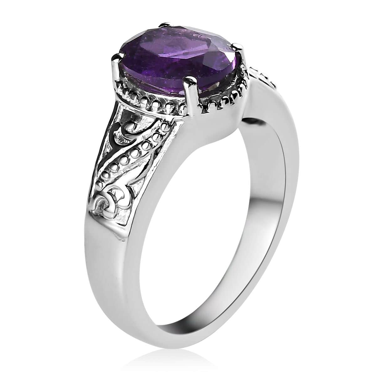 African Amethyst Solitaire Ring in Stainless Steel (Size 10.0) 1.65 ctw image number 3