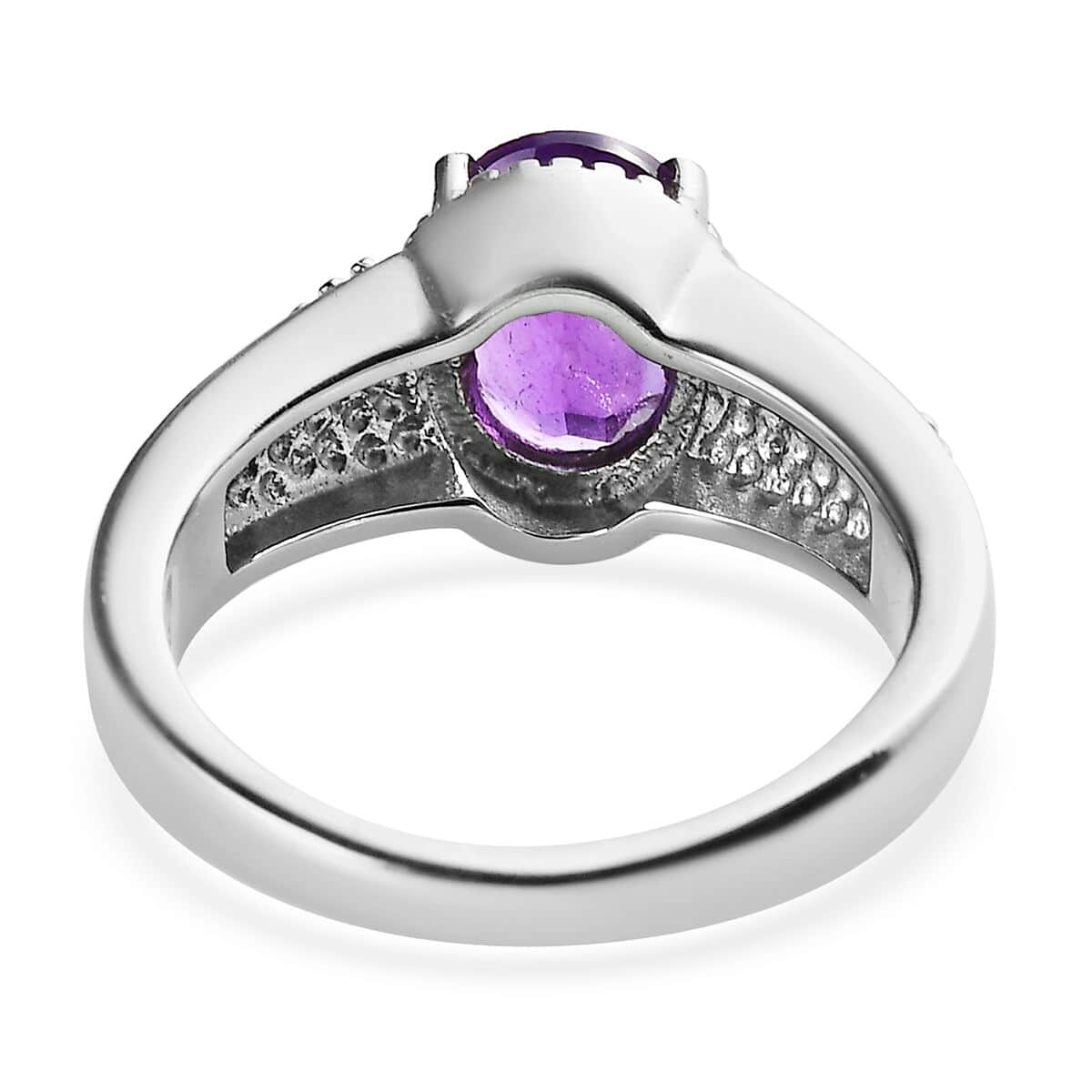 African Amethyst Solitaire Ring in Stainless Steel (Size 10.0) 1.65 ctw image number 4