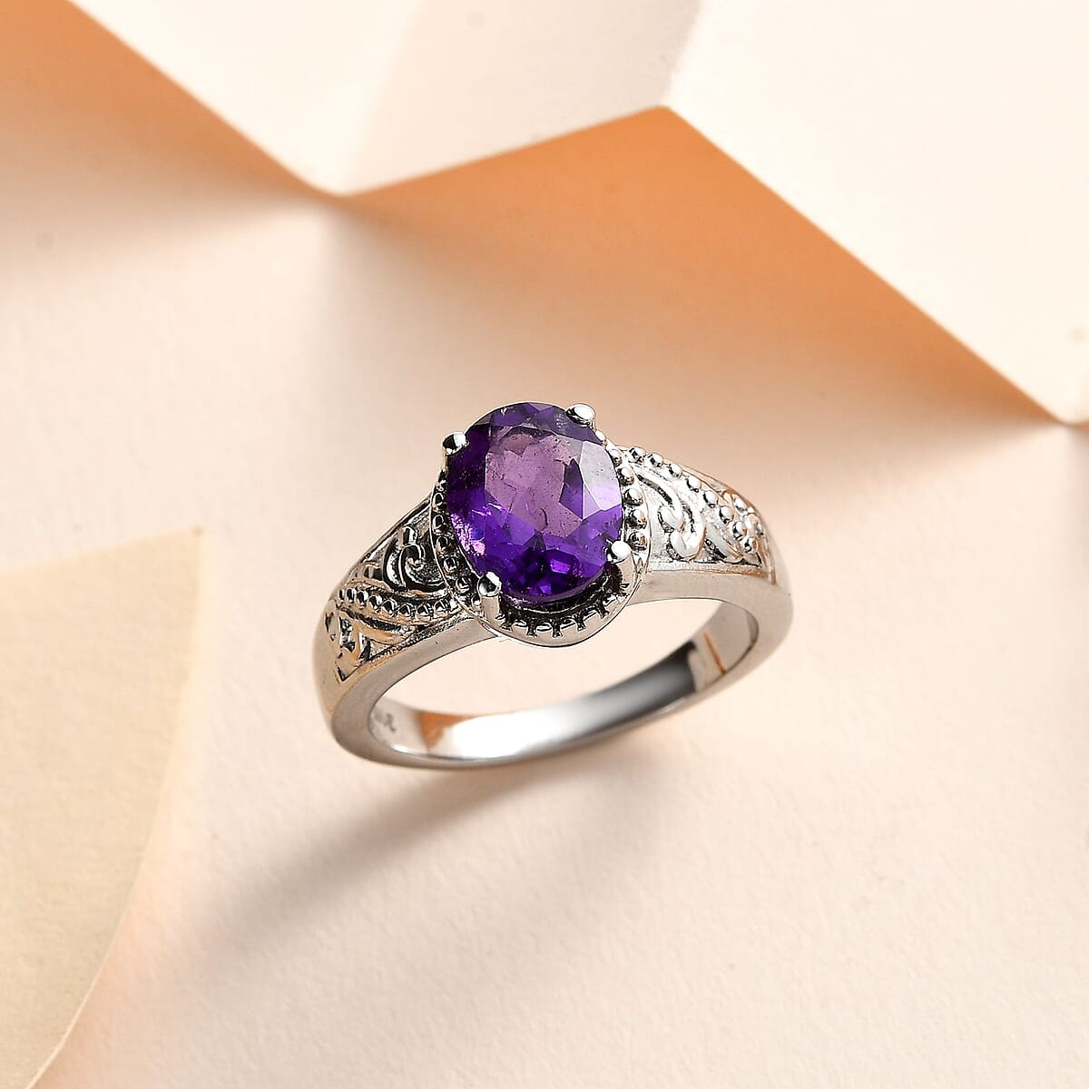 African Amethyst Solitaire Ring in Stainless Steel (Size 5.0) 1.65 ctw image number 1