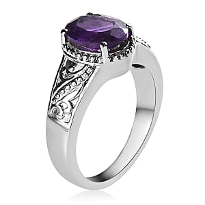 African Amethyst Solitaire Ring in Stainless Steel (Size 6.0) 1.65 ctw