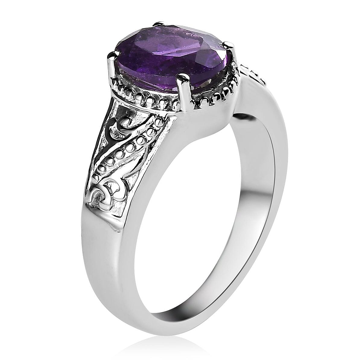 African Amethyst Solitaire Ring in Stainless Steel (Size 9.0) 1.65 ctw image number 3
