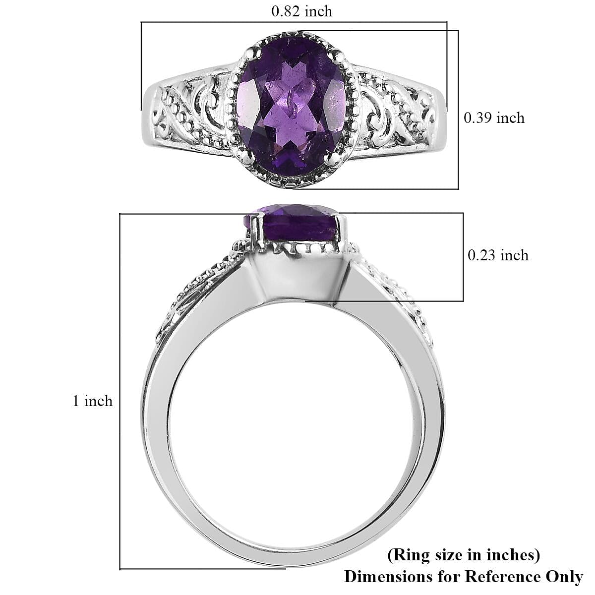 African Amethyst Solitaire Ring in Stainless Steel (Size 9.0) 1.65 ctw image number 5