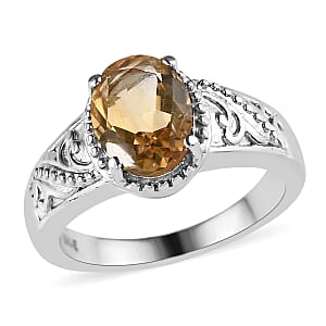 Brazilian Citrine Solitaire Ring in Stainless Steel (Size 7.0) 1.60 ctw