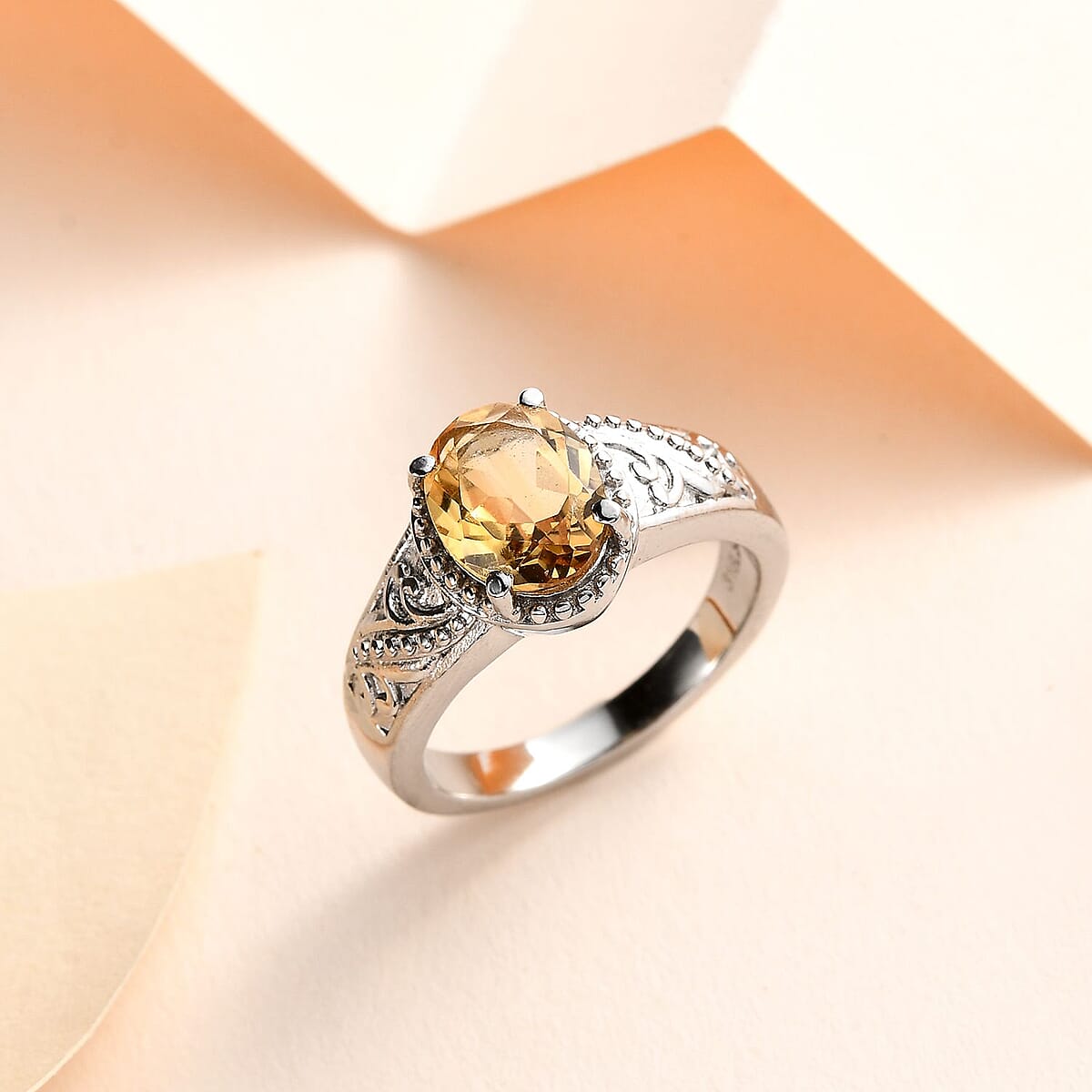 Brazilian Citrine Solitaire Ring in Stainless Steel (Size 7.0) 1.60 ctw image number 1