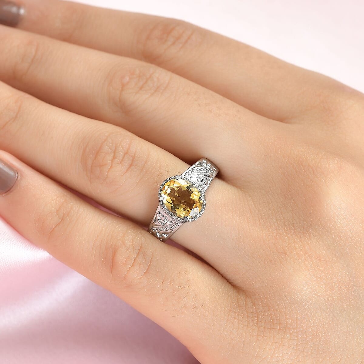Brazilian Citrine Solitaire Ring in Stainless Steel (Size 7.0) 1.60 ctw image number 2