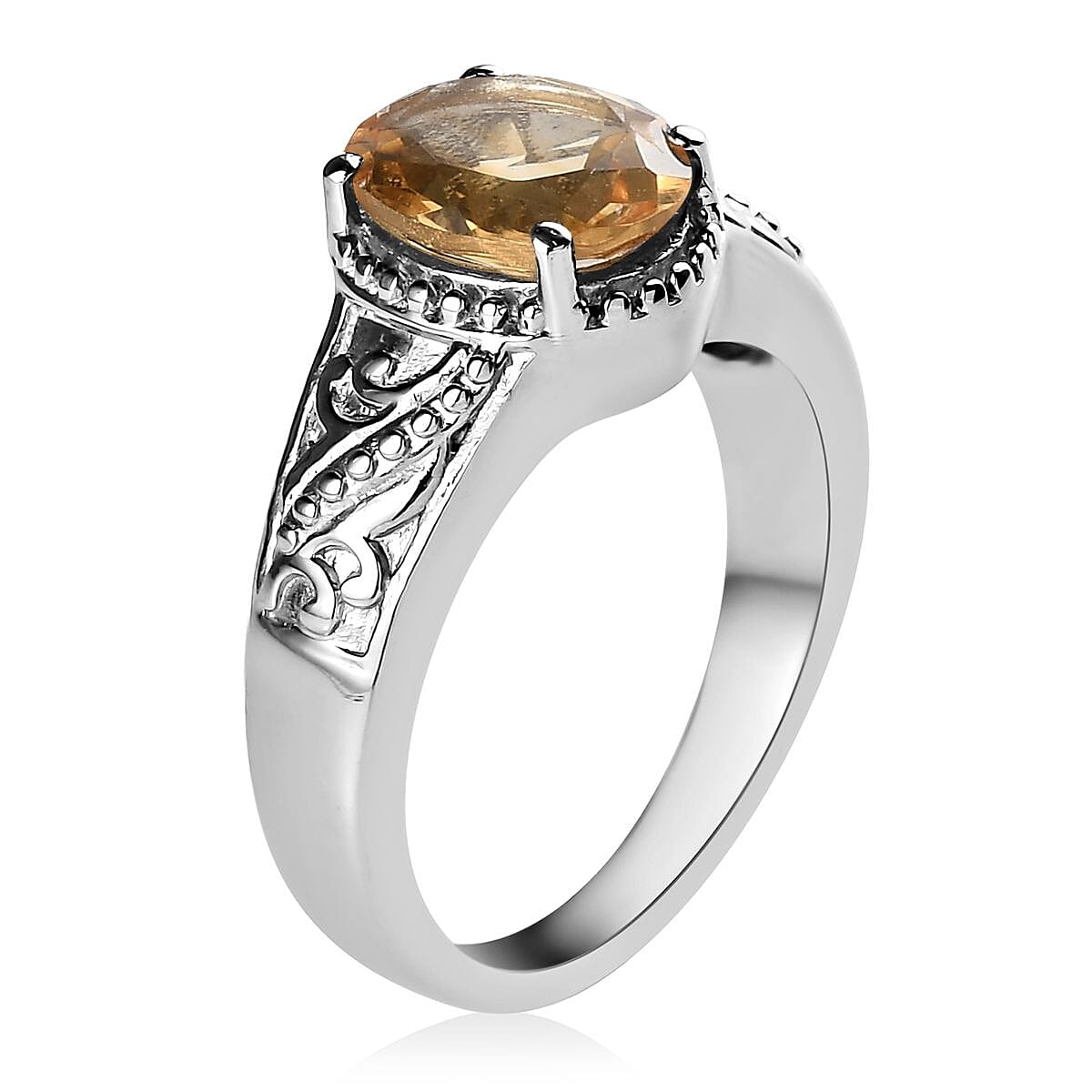Brazilian Citrine Solitaire Ring in Stainless Steel (Size 7.0) 1.60 ctw image number 3