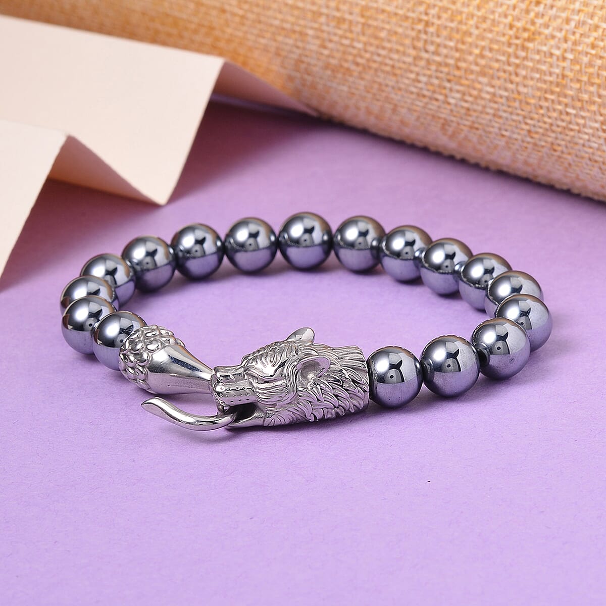 Terahertz Beaded Panther Bracelet in Stainless Steel (8.00 In) 150.00 ctw image number 1
