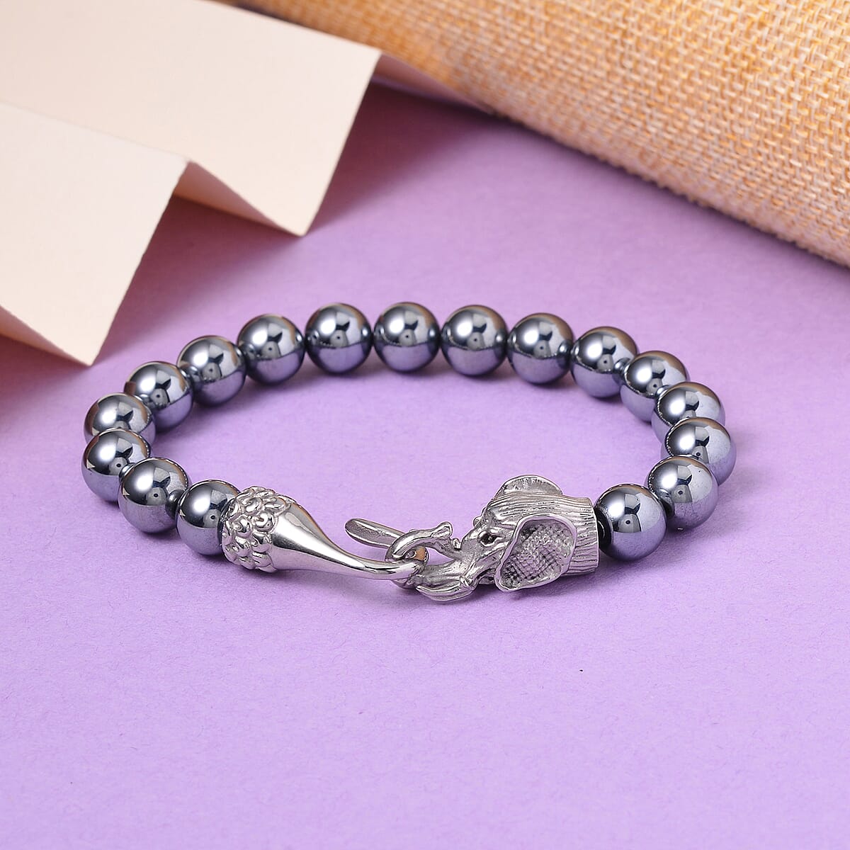 Terahertz Beaded Elephant Bracelet in Stainless Steel (8.00 In) 150.00 ctw image number 1