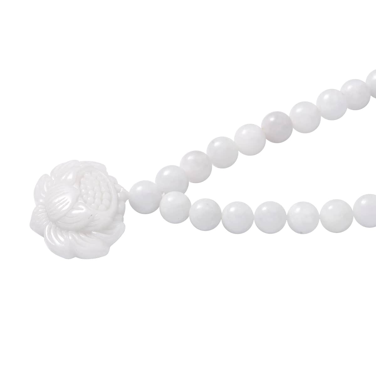 Natural Jade Carved Lotus Necklace 20 Inches with Magnetic Clasp in Rhodium Over Sterling Silver 407.50 ctw image number 3