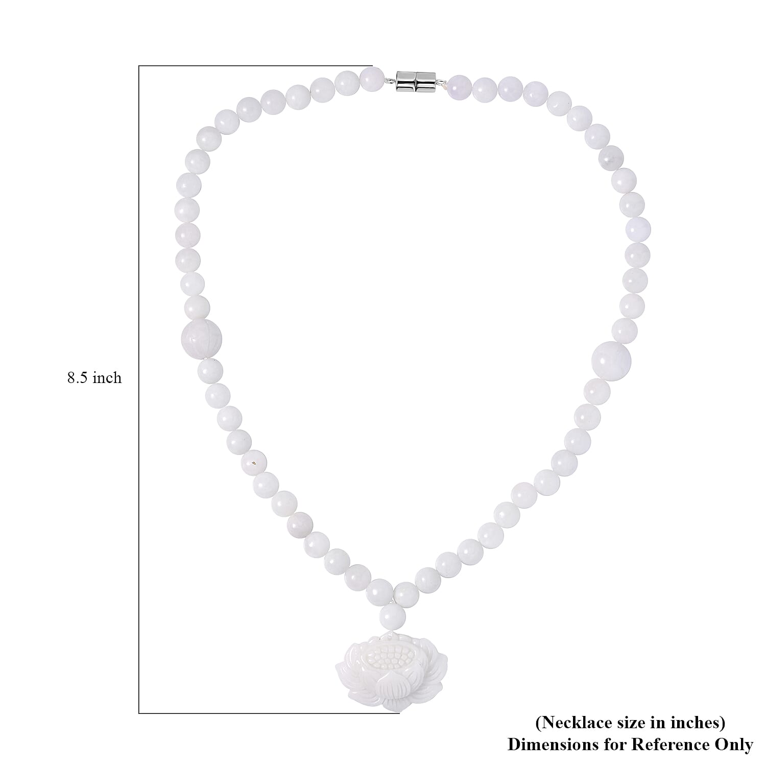 Natural Jade Carved Lotus Necklace 20 Inches with Magnetic Clasp in Rhodium Over Sterling Silver 407.50 ctw
