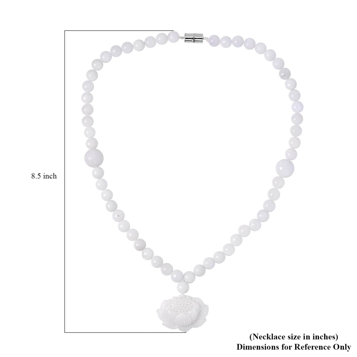 Natural Jade Carved Lotus Necklace 20 Inches with Magnetic Clasp in Rhodium Over Sterling Silver 407.50 ctw image number 5