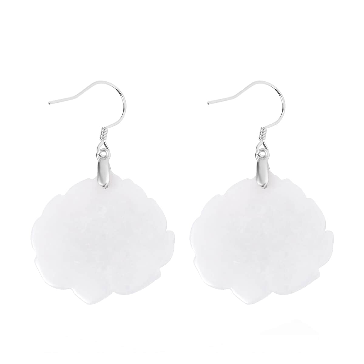 Natural Jade Carved Lotus Dangle Earrings in Rhodium Over Sterling Silver 250.00 ctw image number 3