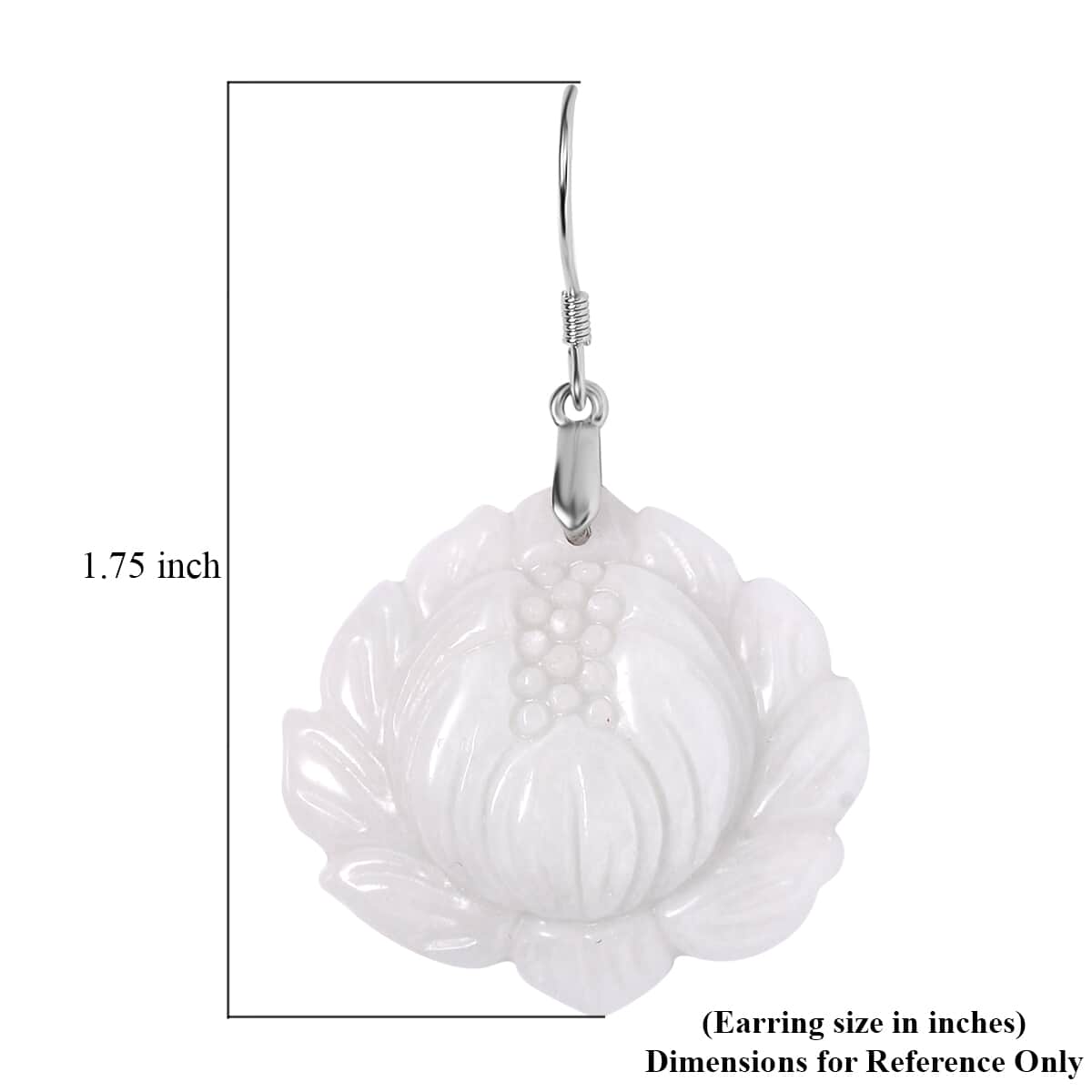 Natural Jade Carved Lotus Dangle Earrings in Rhodium Over Sterling Silver 250.00 ctw image number 4