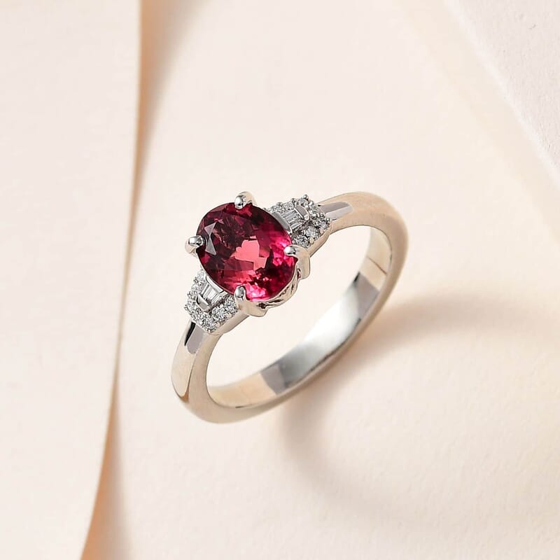 Rhapsody 950 Platinum AAAA Natural Calabar Pink Tourmaline and E-F VS Diamond Ring (Size 6.0) 5.65 Grams 1.35 ctw