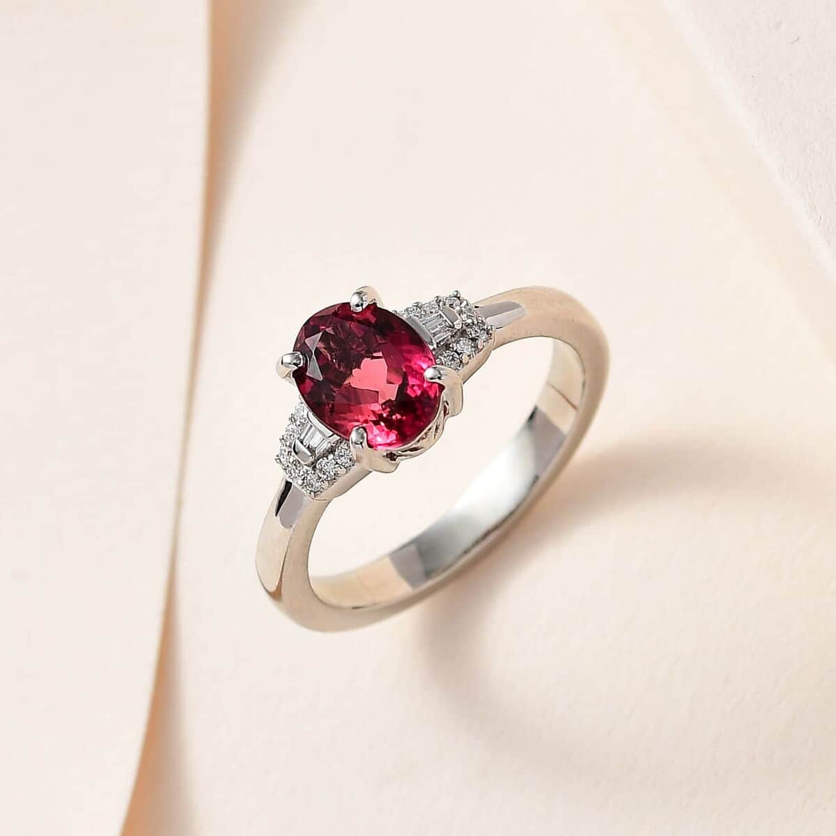 Rhapsody 950 Platinum AAAA Natural Calabar Pink Tourmaline and E-F VS Diamond Ring (Size 7.0) 5.65 Grams 1.35 ctw image number 1