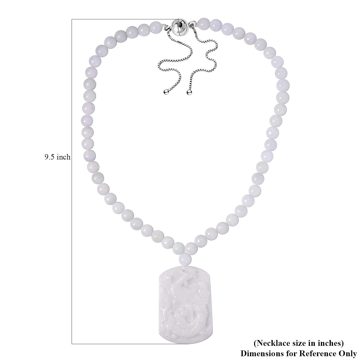 Natural Jade Carved Peacock Pendant with Beaded Necklace 18 Inches in Rhodium Over Sterling Silver 410.00 ctw