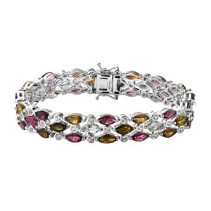 Multi-Tourmaline and White Zircon Bracelet in Platinum Over Sterling Silver (7.25 In) 15.90 ctw