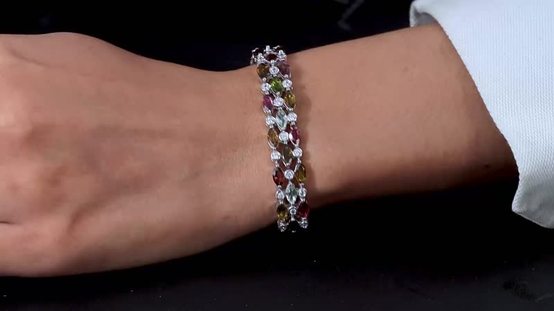 Multi-Tourmaline and White Zircon Bracelet in Platinum Over Sterling Silver (7.25 In) 15.90 ctw