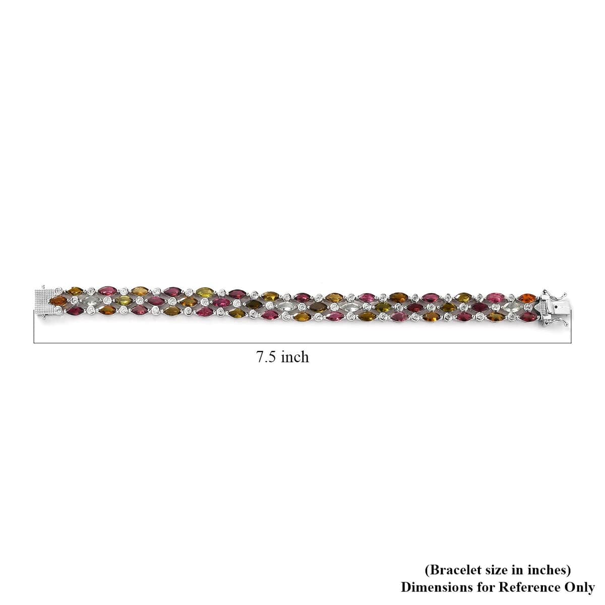 Multi-Tourmaline and White Zircon 15.90 ctw Bracelet in Platinum Over Sterling Silver (7.25 In) image number 4