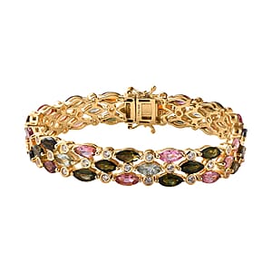 D'Joy Multi-Tourmaline and White Zircon Bracelet in Vermeil Yellow Gold Over Sterling Silver (7.25 In) 15.90 ctw