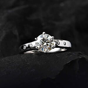 Moissanite 0.99 ctw Ring in Platinum Over Sterling Silver (Size 10)